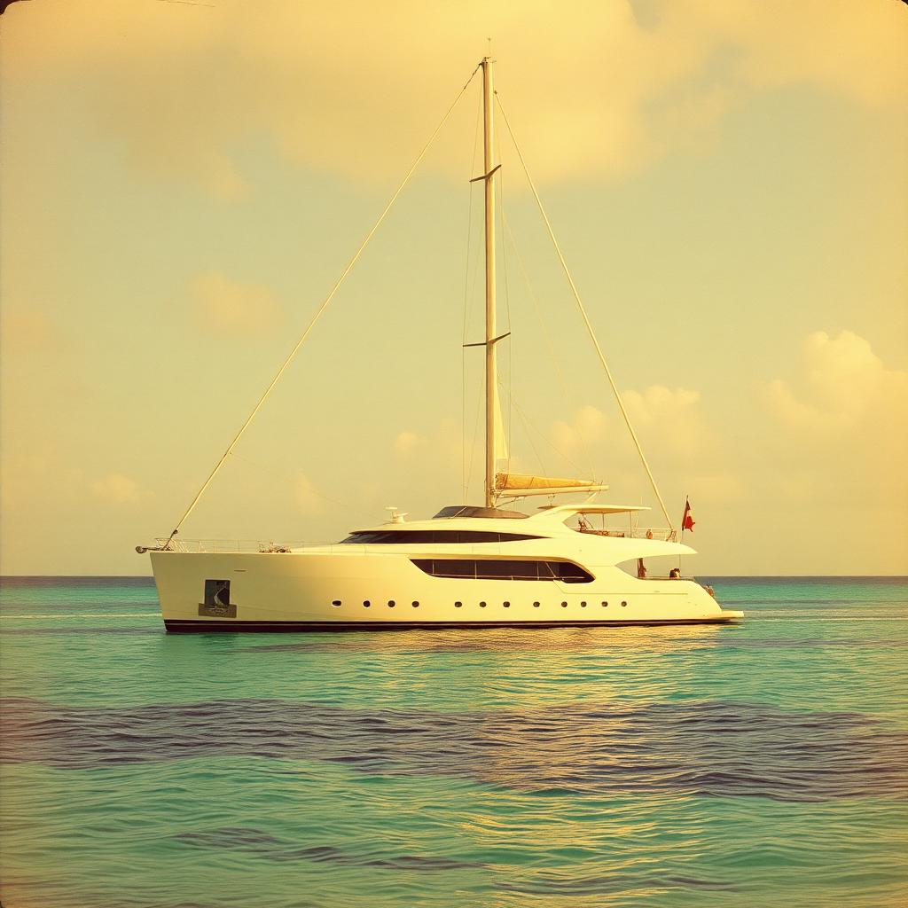 Sepia-toned yacht anchored in Caribbean waters