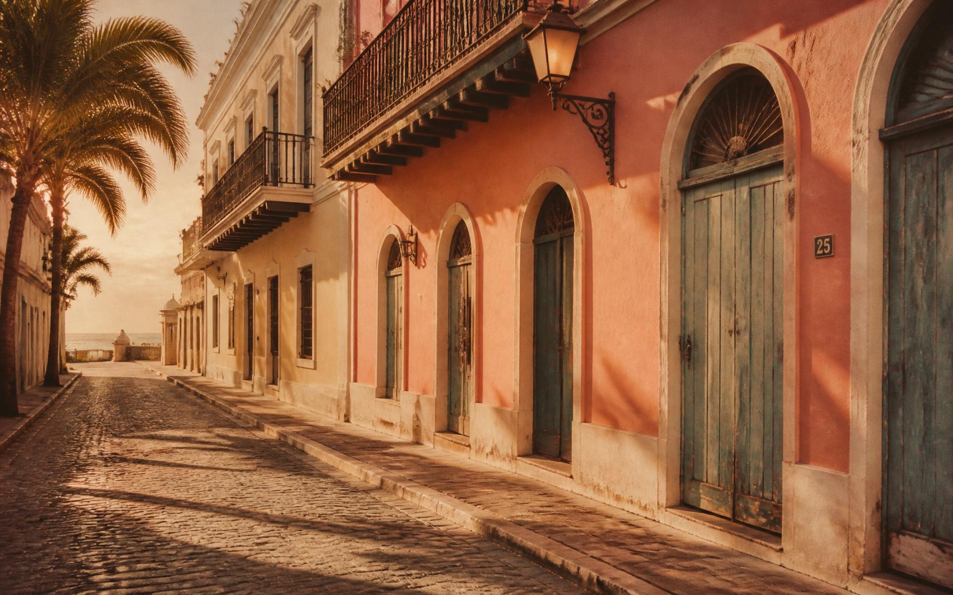 Old San Juan street at golden hour